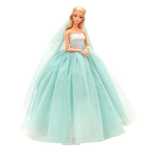 BARWA Light Blue Wedding Dress with Veil Evening Party Princess Light Blue Gown Dress for 115 inch Girl Doll - Image 1