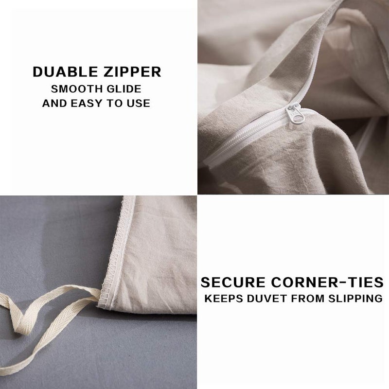 ECOCOTT Beige Duvet Cover Queen Size, 100% Washed Cotton 1 Duvet Cover with Zipper and 2 Pillowcases, Ultra Soft and Easy Care Breathable Cozy Simple Style Bedding Set(Queen, Beige) - Image 5
