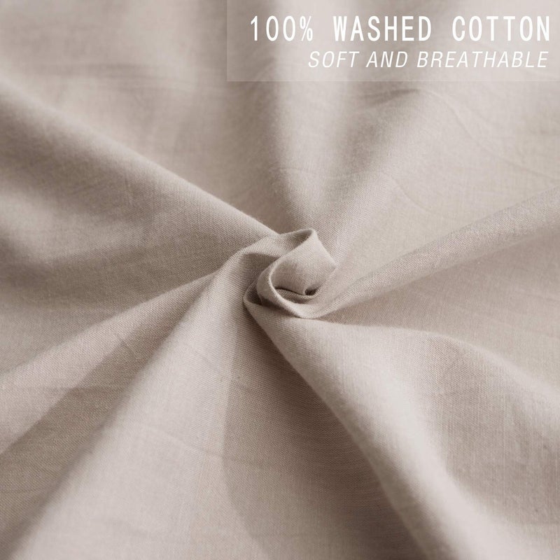 ECOCOTT Beige Duvet Cover Queen Size, 100% Washed Cotton 1 Duvet Cover with Zipper and 2 Pillowcases, Ultra Soft and Easy Care Breathable Cozy Simple Style Bedding Set(Queen, Beige) - Image 4