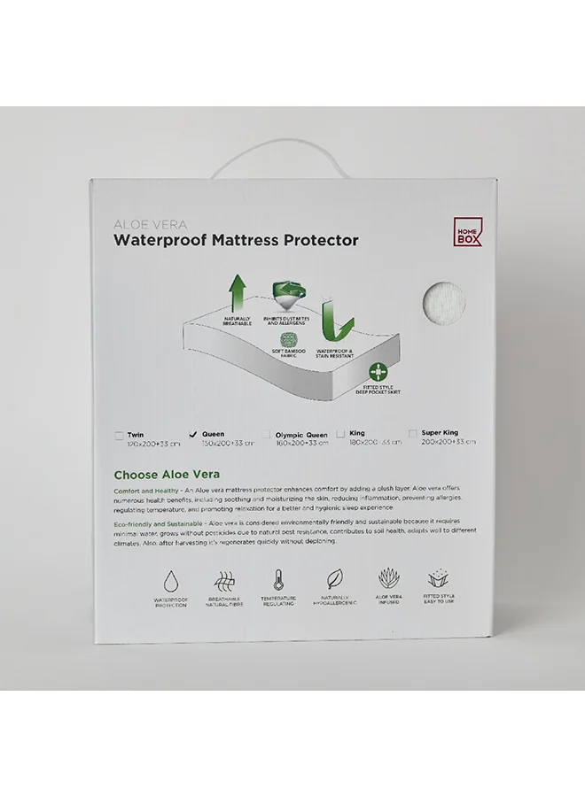 Home Box Aloe Vera Waterproof Queen Mattress Protector 200 x 33 x 150 cm
