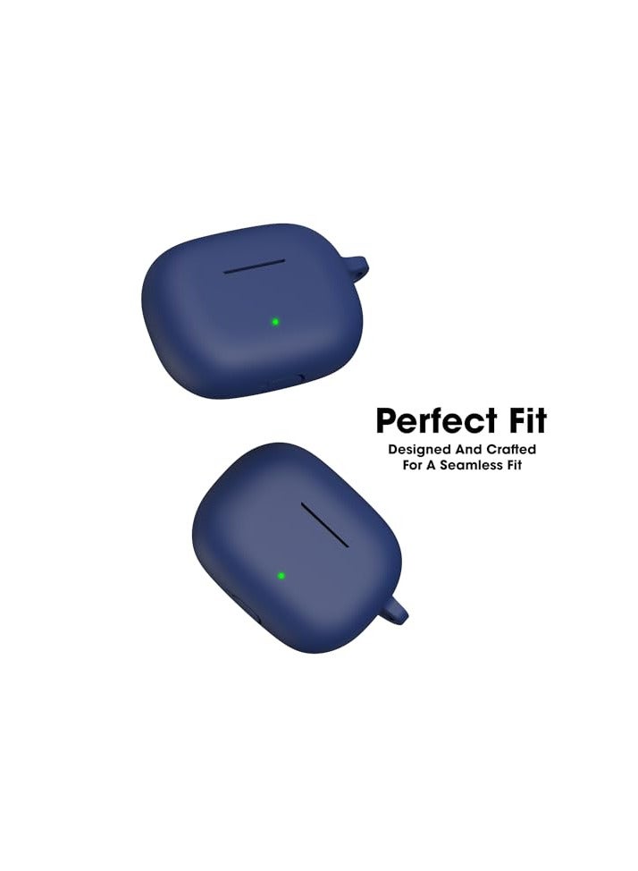 Earphone Case Cover Compatible for Realme Buds T300, Soft Silicone Skin Case Cover Shock-Absorbing Protective Case with Keychain [Front LED Visible](Blue) - Image 2