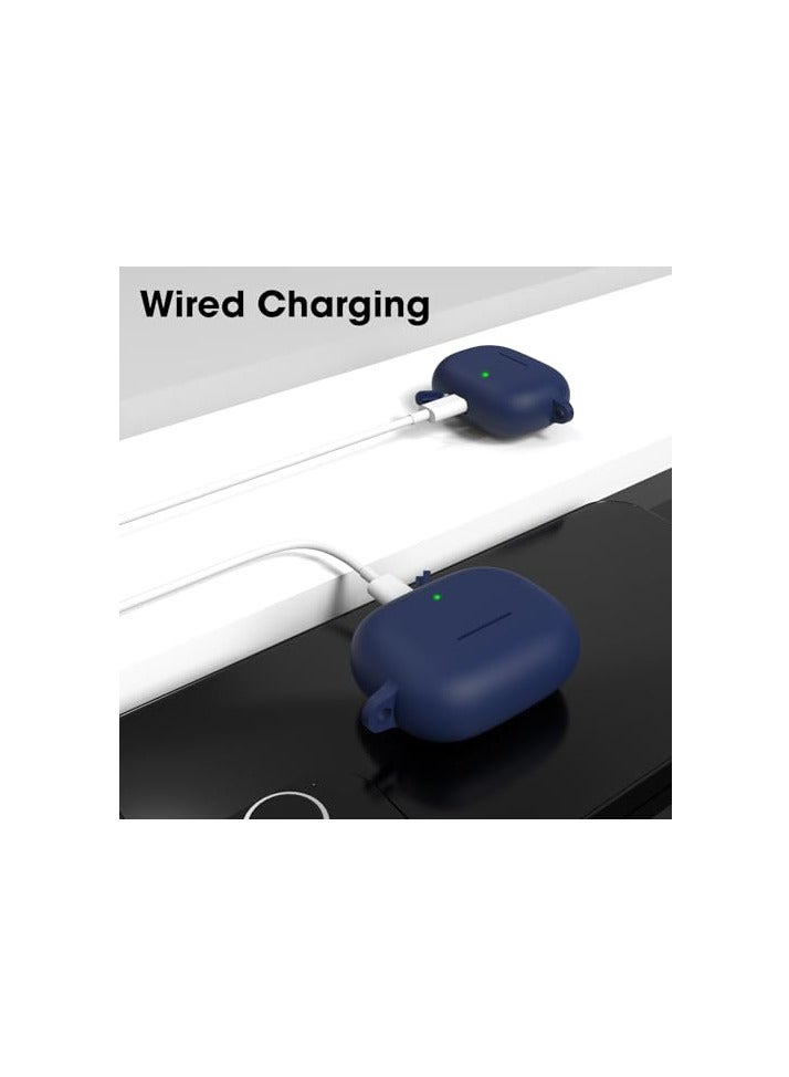 Earphone Case Cover Compatible for Realme Buds T300, Soft Silicone Skin Case Cover Shock-Absorbing Protective Case with Keychain [Front LED Visible](Blue) - Image 5