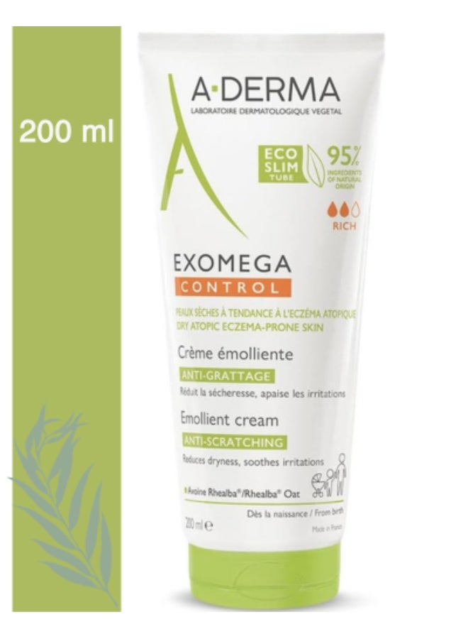 A-Derma Exomega Control Anti-Irritation Emollient Cream 200 ml - Image 1