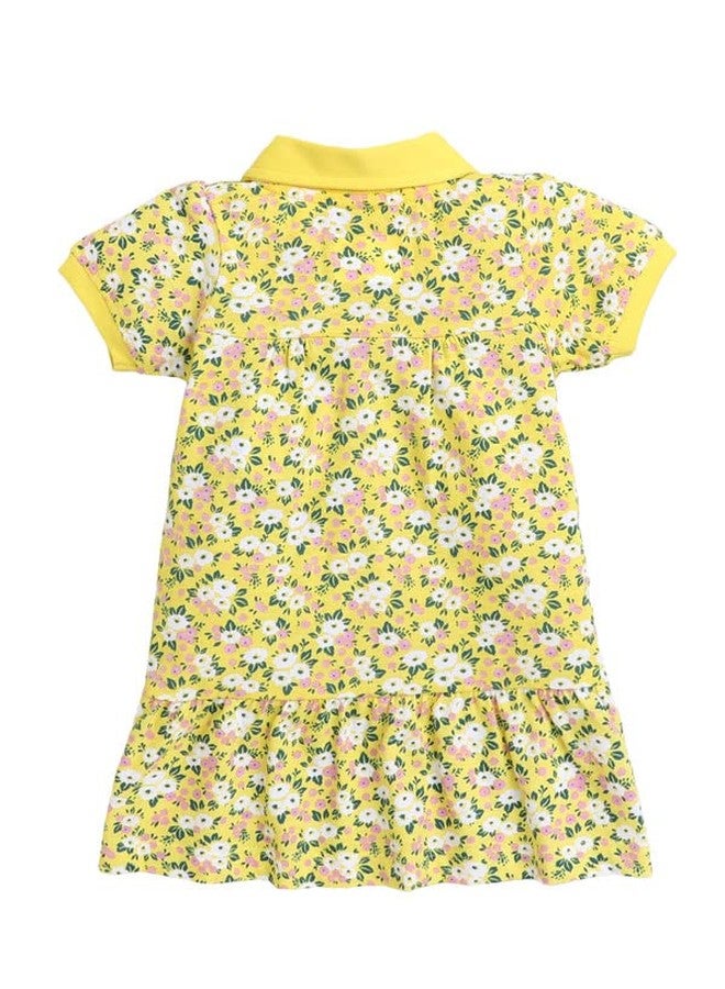 BUMZEE Yellow Half Sleeve Cotton Floral Print Girls Frock with Hair Band Age - 12-18 Months - Image 2