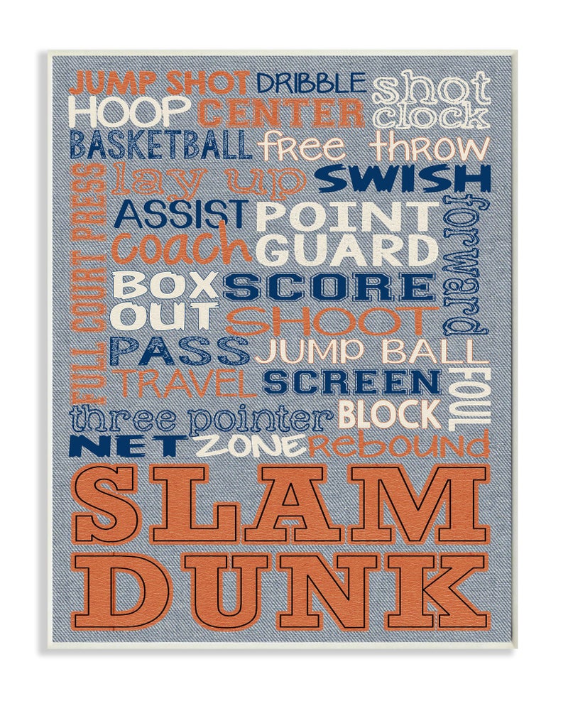 Stupell Industries The Kids Room by Stupell "Basketball Typography Denim Feel" Wall Plaque Art - Image 4