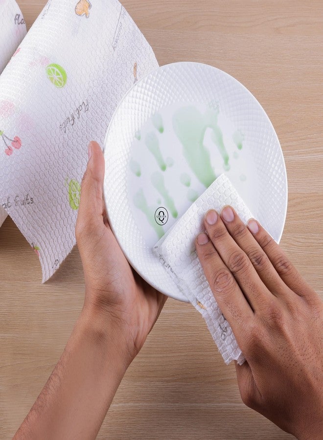 Qolixs Non Woven Reusable and Washable Kitchen Printed Tissue Roll Non-stick Oil Absorbing Paper Roll Kitchen Special Paper Towel Wipe Paper Dish Cloth Cleaning Cloth 50 sheets pack of 1 - Image 3
