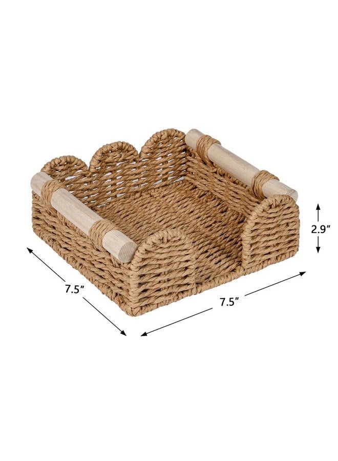 CubesLand Scalloped Napkin Holder for Table, Farmhouse Warming Home Kitchen Decor, Paper Rope Flat Napkin Dispenser Guest Towel Tray for Bathroom, Disposable Napkin Basket for Dining Table, Neutral - Image 4