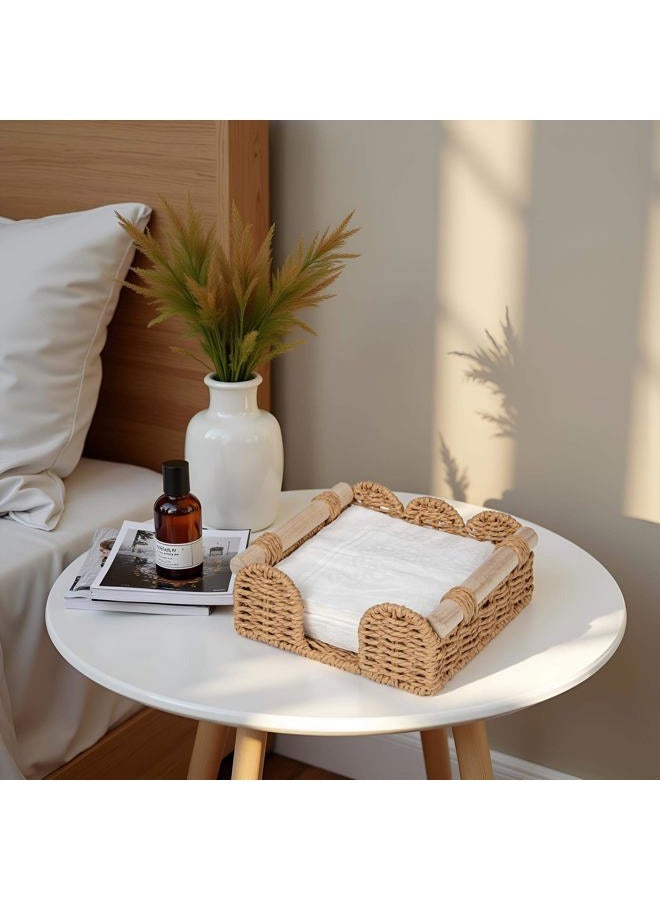 CubesLand Scalloped Napkin Holder for Table, Farmhouse Warming Home Kitchen Decor, Paper Rope Flat Napkin Dispenser Guest Towel Tray for Bathroom, Disposable Napkin Basket for Dining Table, Neutral - Image 5
