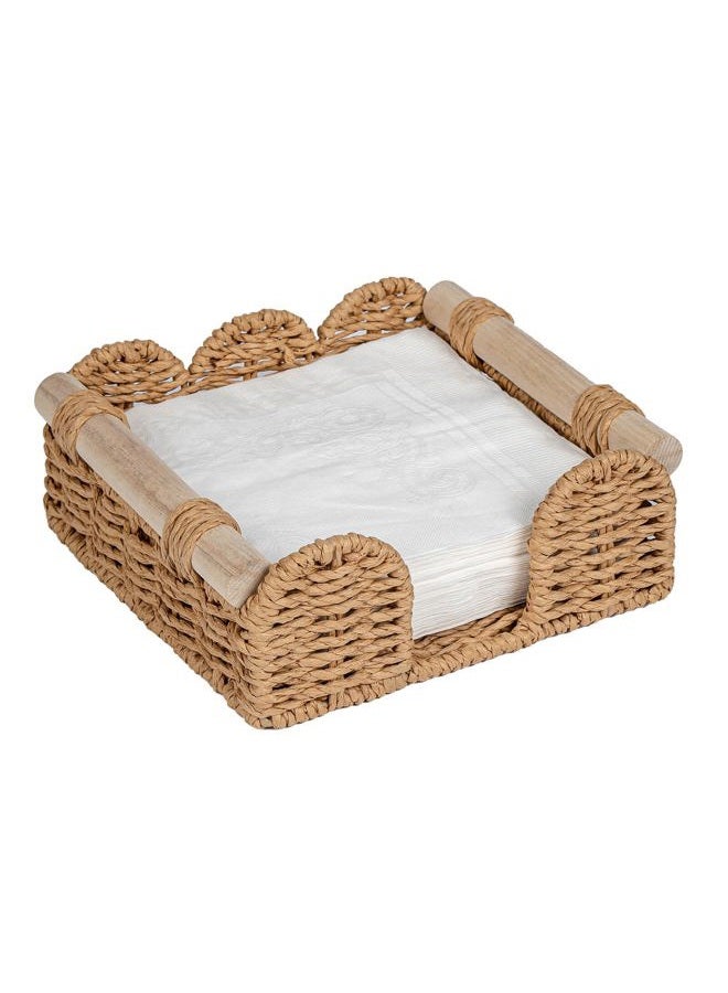 CubesLand Scalloped Napkin Holder for Table, Farmhouse Warming Home Kitchen Decor, Paper Rope Flat Napkin Dispenser Guest Towel Tray for Bathroom, Disposable Napkin Basket for Dining Table, Neutral - Image 1
