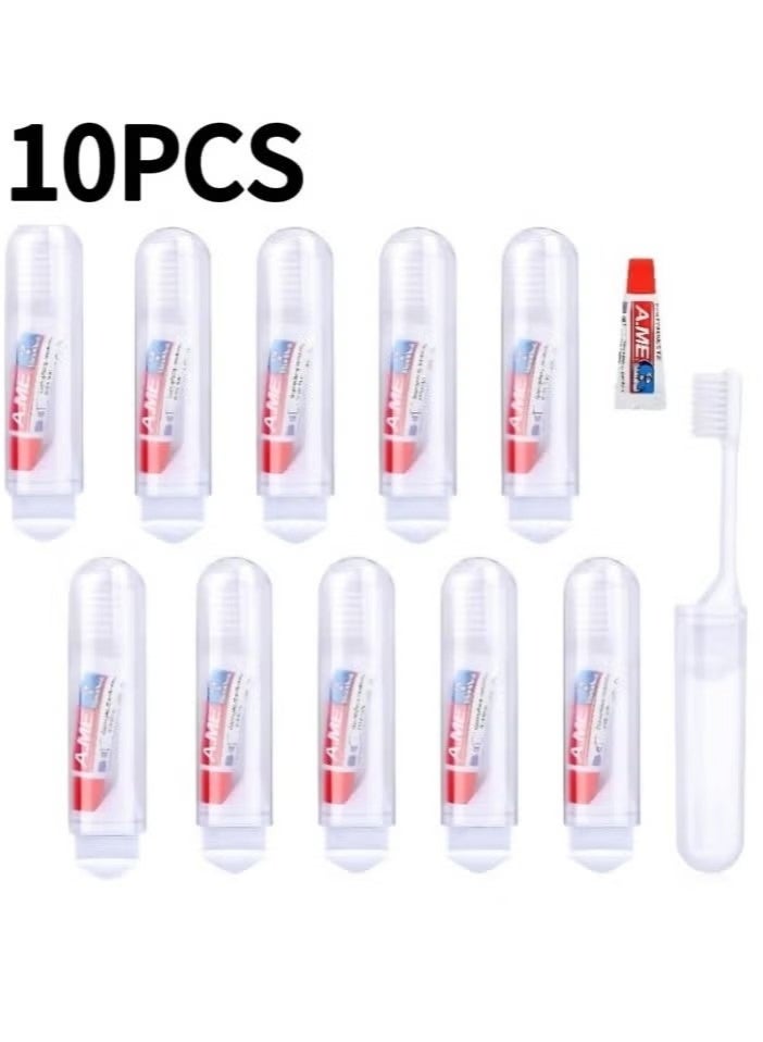 10 Piece Mini Travel Toothbrush & Toothpaste, Soft Bristle Folding Toothbrush Toothbrush Toiletries, Suitable for Travel, Business, Camping, Outdoor Activities Mini Toothbrush with Toothpaste - Image 1
