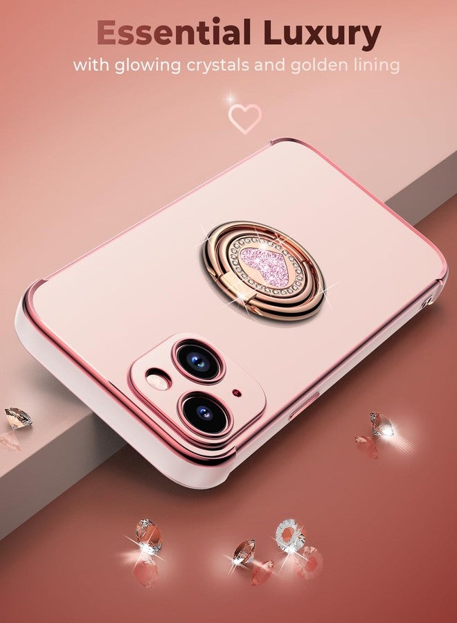 XYZ جراب XYZ لهاتف iPhone 13 مع حامل، جراب هاتف مزود بحلقة مزدوجة قابلة للطي، جراب فاخر مرصع بالكريستال على شكل قلب لحماية هاتف iPhone 13 للنساء والفتيات، لون وردي - Image 5