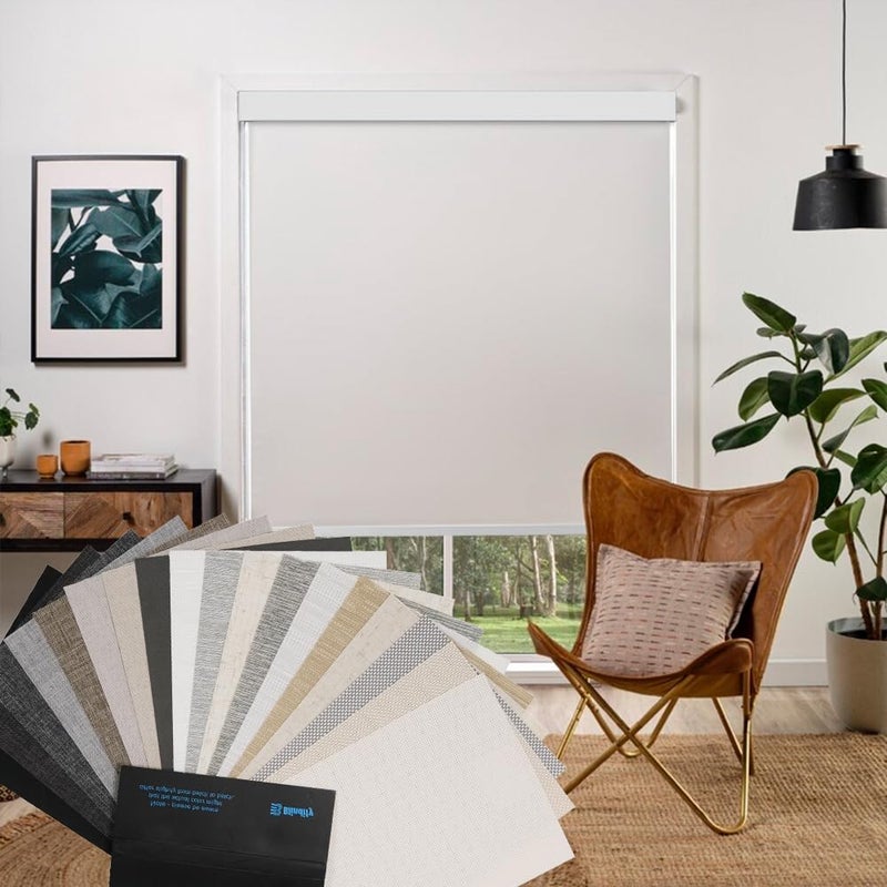 Motorized Blinds with Remote Smart Roller Shades Compatible with Alexa Automatic 100 Blackout Blinds Durable Rechargeable Battery Solar Power Customized Size Blackout Fabric Swatch