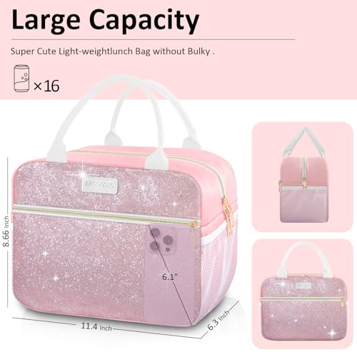 BAOGCOYO Lunch Bag For Women Leakproof Glitter Lunch Box Cute Lunch Tote Bag Adult Large Capacity Insulated Reusable Cooler Lunch Containers for Work Travel Picnic or Office Pink Bling Sparkle - Image 3