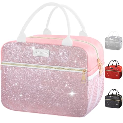 BAOGCOYO Lunch Bag For Women Leakproof Glitter Lunch Box Cute Lunch Tote Bag Adult Large Capacity Insulated Reusable Cooler Lunch Containers for Work Travel Picnic or Office Pink Bling Sparkle - Image 1