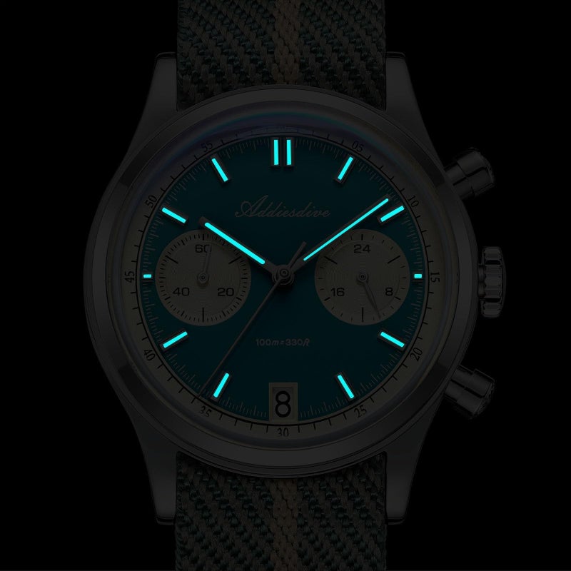 ADDIESDIVE 38 MM Chronograph Watch Quartz Sweep Second Movement 100 M Waterproof BGW9 Luminous Owl Dial Sport Watches for Men Nylon Strap - Image 3