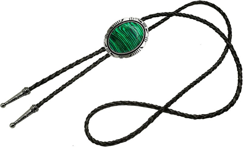 Moranse Bolo Tie With Emerald Blue and Black or More Colors Stone Celtic Style Genuine and Cowhide Rope - Image 2