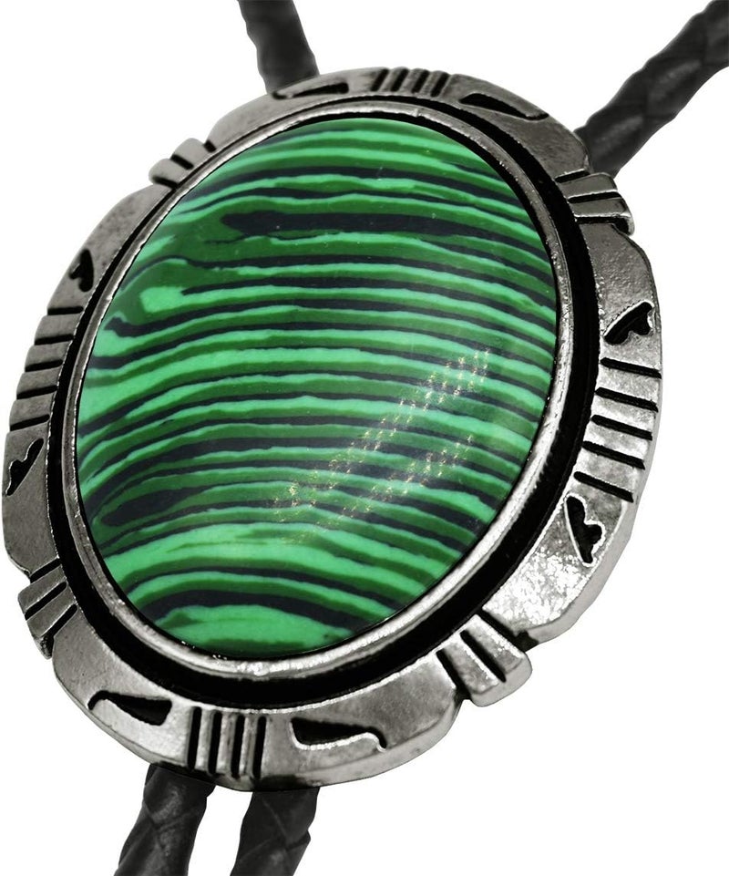 Moranse Bolo Tie With Emerald Blue and Black or More Colors Stone Celtic Style Genuine and Cowhide Rope - Image 3