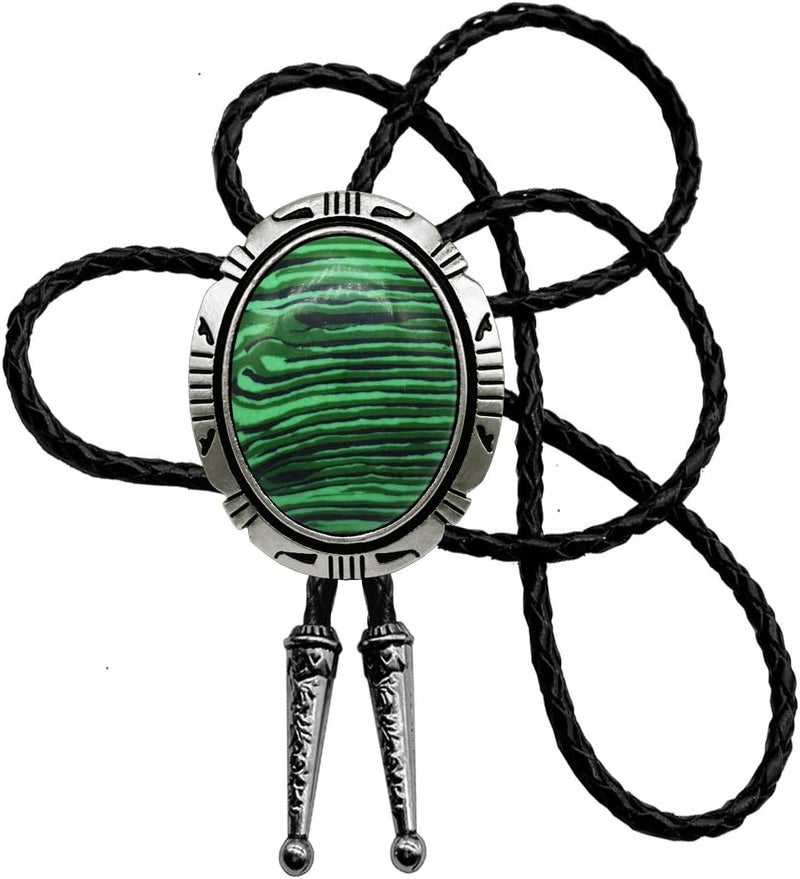 Moranse Bolo Tie With Emerald Blue and Black or More Colors Stone Celtic Style Genuine and Cowhide Rope - Image 1