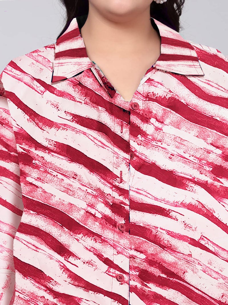 Indietoga Women's Polyester Plus Size Casual Co-Ords Pajama Set (P10001469_Red & White Printed_7Xl) - Image 5