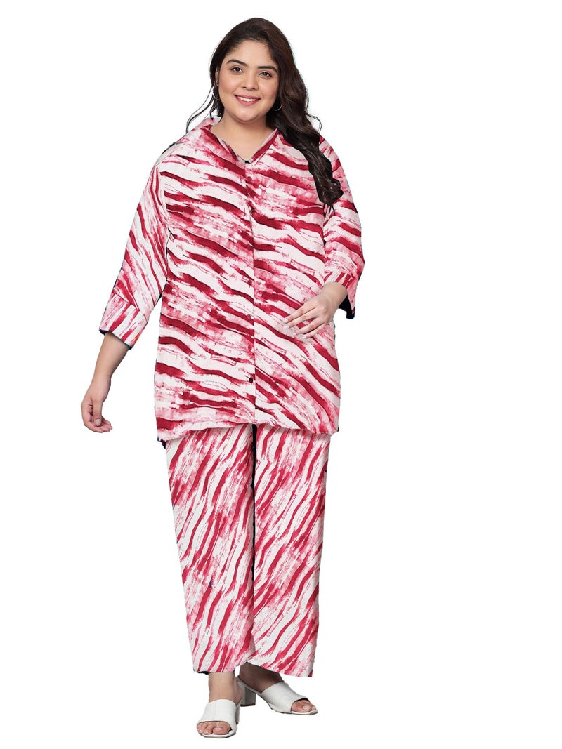 Indietoga Women's Polyester Plus Size Casual Co-Ords Pajama Set (P10001469_Red & White Printed_7Xl) - Image 1