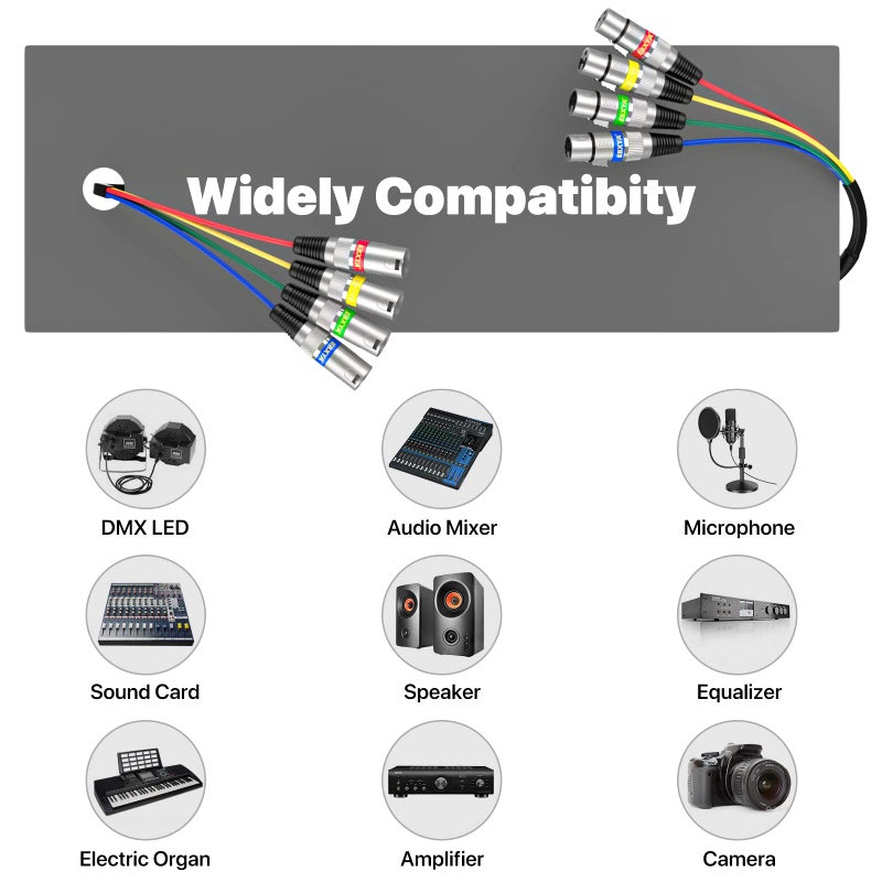 EBXYA 3 Ft XLR Snake Cables 4 Colored, 4-Channel Microphone Patch Cable XLR Male to Female, Recording Snake for Live, Recording, Studios 2 Pack - Image 2
