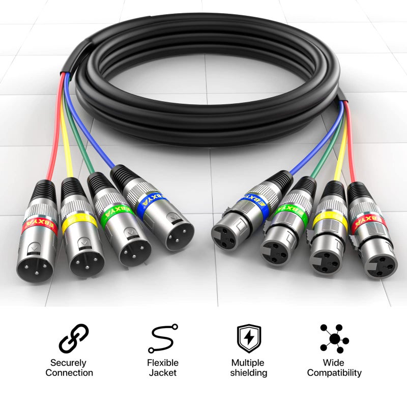 EBXYA 3 Ft XLR Snake Cables 4 Colored, 4-Channel Microphone Patch Cable XLR Male to Female, Recording Snake for Live, Recording, Studios 2 Pack - Image 4