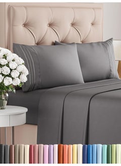 Queen Size Sheet Set - 4 Piece - Hotel Luxury Bed Sheets - Extra Soft - Deep Pockets - Easy Fit - Breathable & Cooling Sheets - Wrinkle Free - Comfy – Dark Grey Bed Sheets - Queens Sheets – 4 PC
