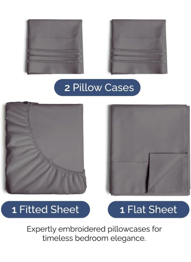 CGK Unlimited - Queen Size Sheet Set - 4 Piece - Hotel Luxury Bed Sheets - Extra Soft - Deep Pockets - Easy Fit - Breathable & Cooling Sheets - Wrinkle Free - Comfy – Dark Grey Bed Sheets - Queens Sheets – 4 PC - Image 1