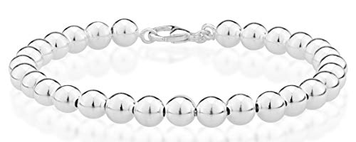 Miabella 925 Sterling Silver Italian Handmade 6mm Bead Ball Strand Chain Bracelet for Women, Made in Italy (Length 7.5 Inches) - Image 1