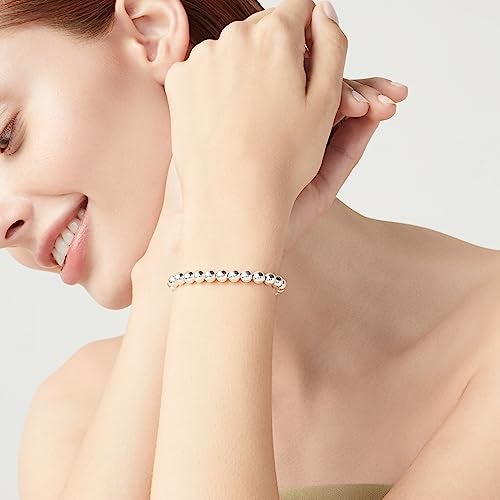 Miabella 925 Sterling Silver Italian Handmade 6mm Bead Ball Strand Chain Bracelet for Women, Made in Italy (Length 7.5 Inches) - Image 2