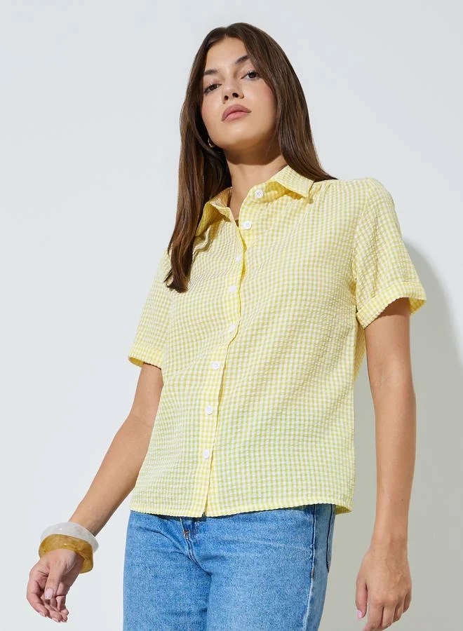 ستايلي Yellow Checked Short Sleeves Regular Shirt