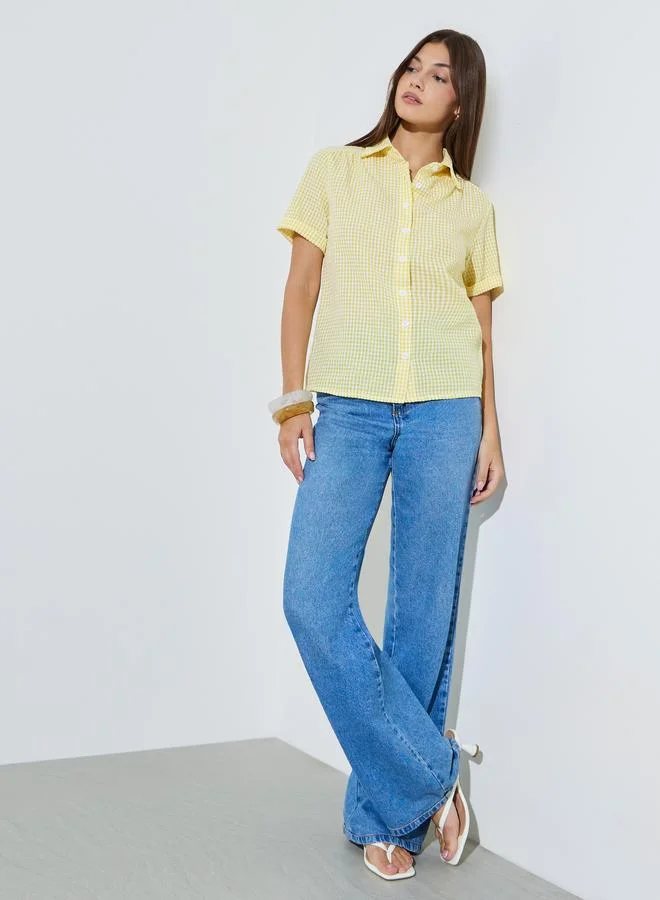 ستايلي Yellow Checked Short Sleeves Regular Shirt
