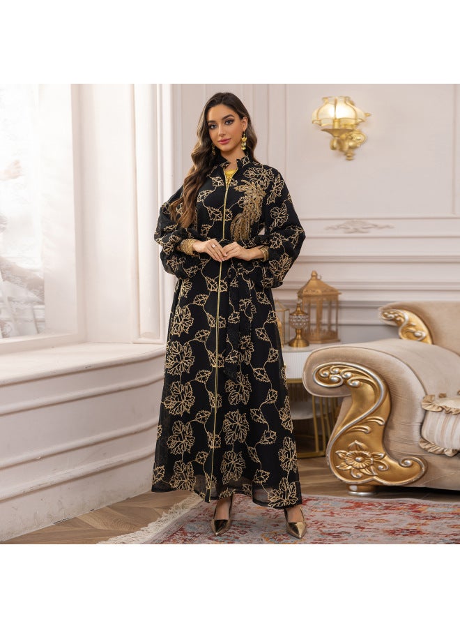 ABO Jalabiya Muslim Ethnic Women's Dress Beaded Burned Flower Evening Dress Large Dress - Image 4