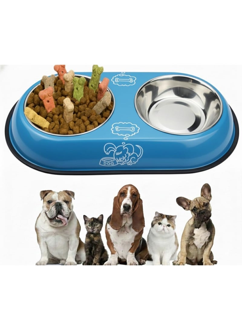 Double Stainless Steel Pet Food and Water Bowl – Dual Dish with Non-Slip Base, Large Capacity, Rust Resistant, Easy to Clean – Suitable for Cats and Dogs - Image 1