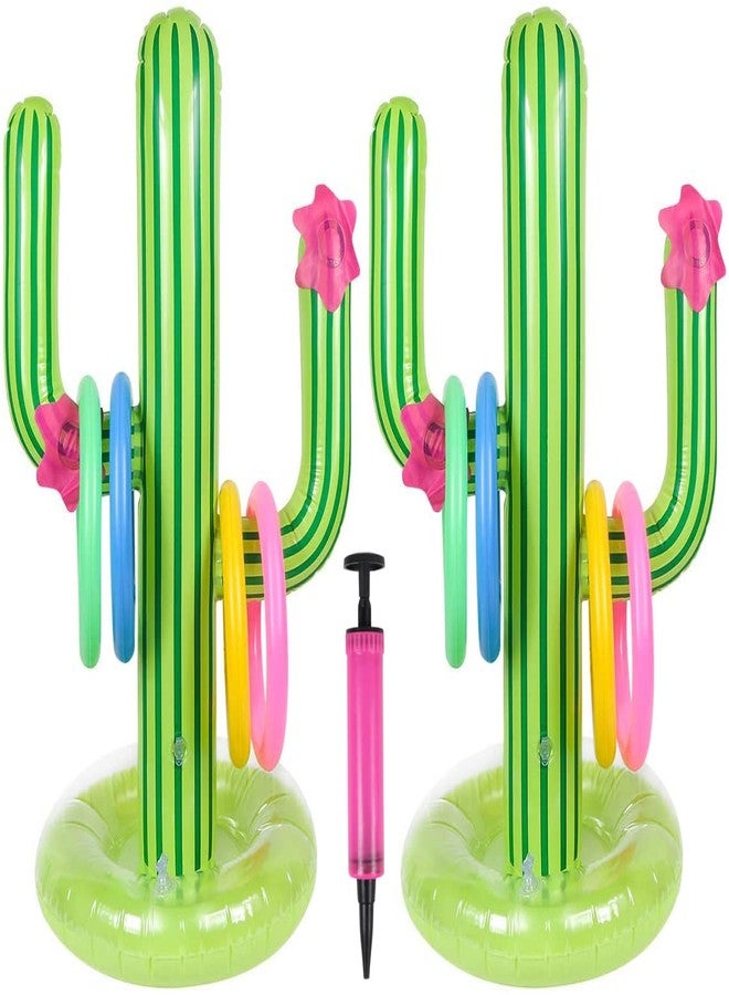 UNIME 2 Pack Inflatable Cactus Ring Toss Game Set,Cactus Target Toss Game Toys Summer Floating Swimming Ring Toss Game Toy for Fiesta Party Accessories Hawaiian Pool Beach Party Decoration Supplies - Image 1
