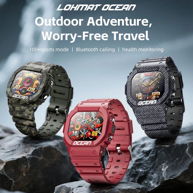 Lokmat Ocean Outdoor Marine Smartwatch, Fitness Tracker, BT Calls, Messaging, Touch Screen, Flashlight, Blue - Image 2