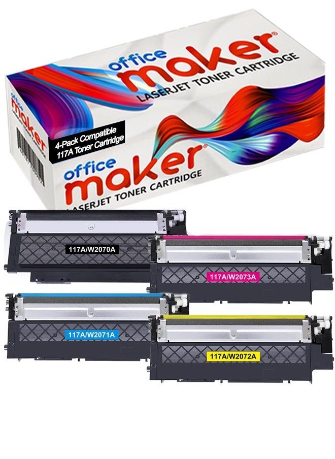 Office Maker 4-Pack Compatible 117A Toner Cartridge Replacement for HP 117A 117 Color Laser MFP 179fwg 178nwg 179fnw 178nw 150a 150nw 179 178 150 W2070A W2071A W2072A W2073A Ink (Black Cyan Yellow Magenta)  - Image 1