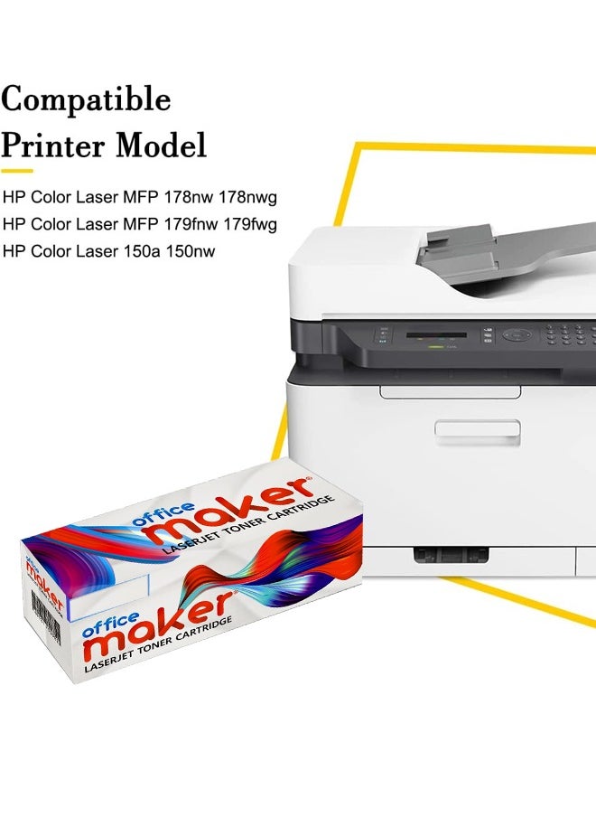 Office Maker 4-Pack Compatible 117A Toner Cartridge Replacement for HP 117A 117 Color Laser MFP 179fwg 178nwg 179fnw 178nw 150a 150nw 179 178 150 W2070A W2071A W2072A W2073A Ink (Black Cyan Yellow Magenta)  - Image 2