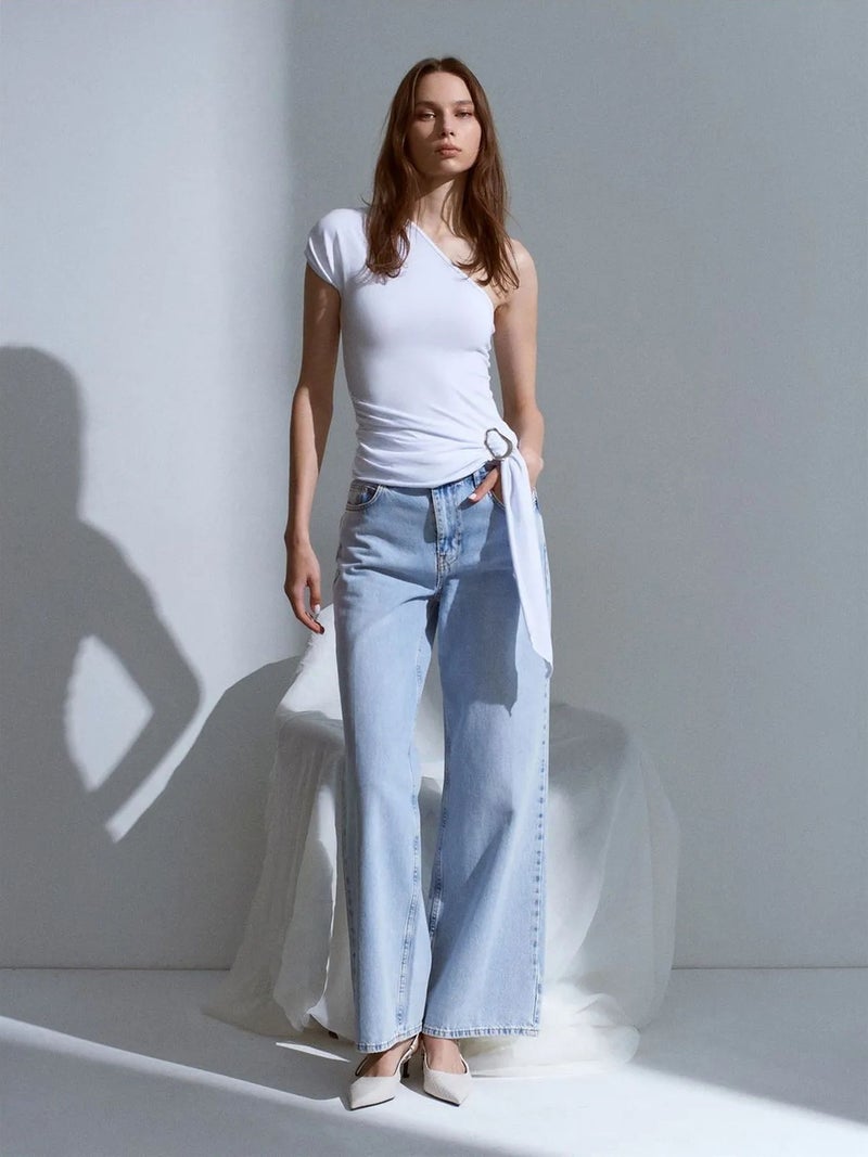 DILVIN Asymmetrical Tie Detail Blouse - Image 5