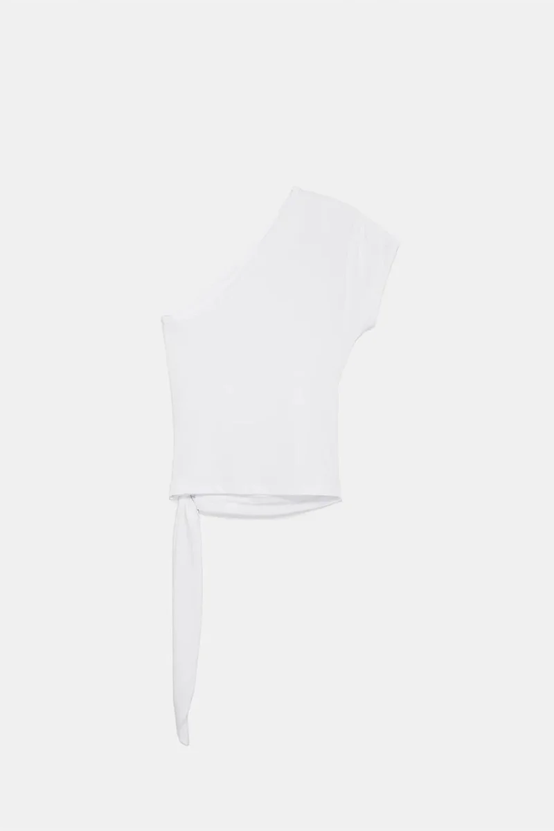 Dilvin White DILVIN Asymmetrical Tie Detail Blouse for Women | Best Price UAE