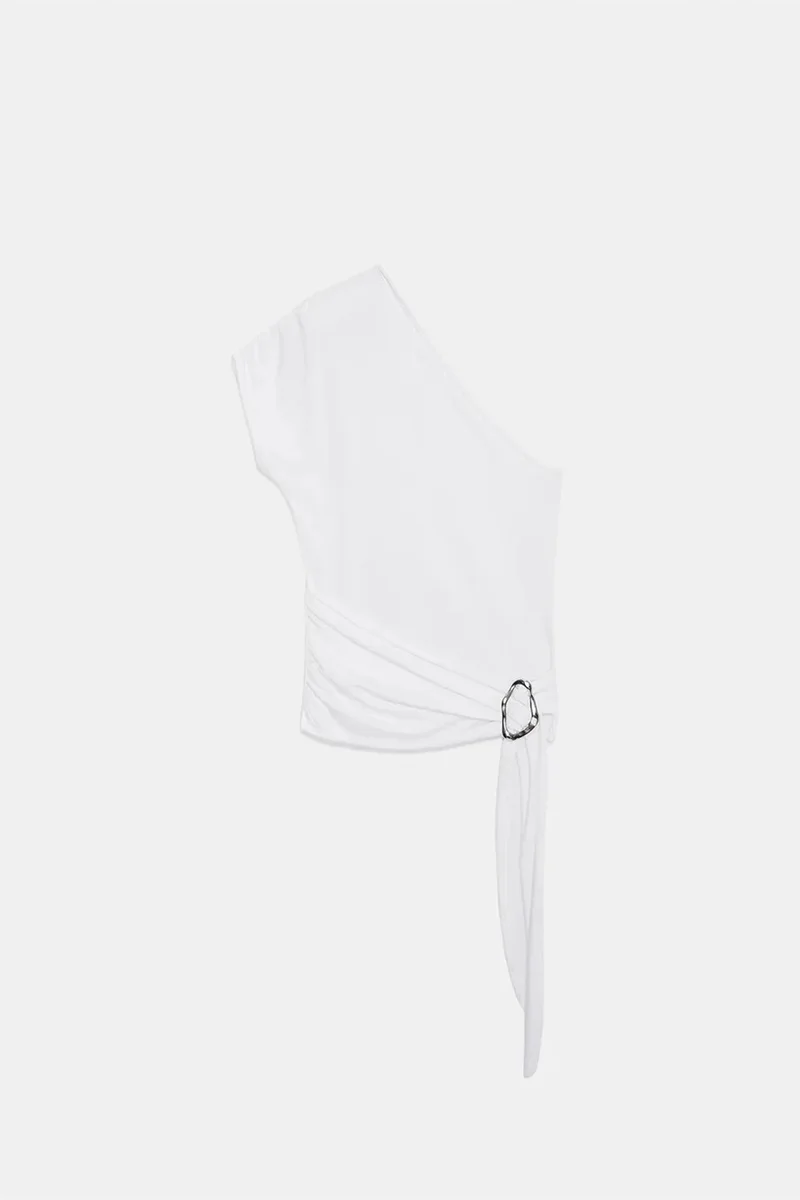 Dilvin White DILVIN Asymmetrical Tie Detail Blouse for Women | Best Price UAE