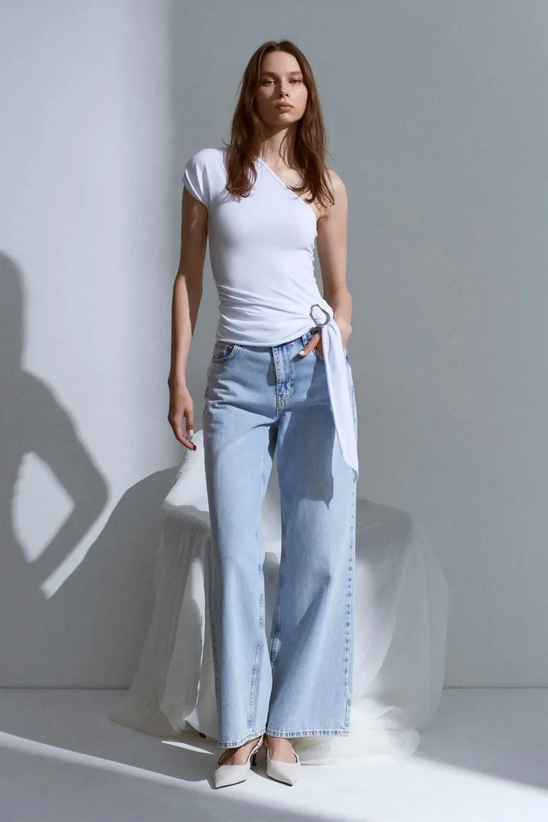 Dilvin White DILVIN Asymmetrical Tie Detail Blouse for Women | Best Price UAE