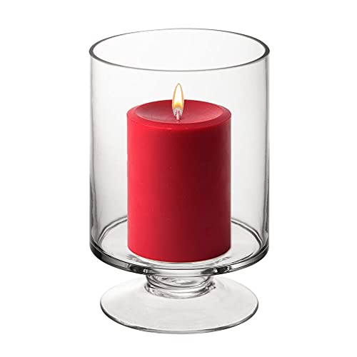 CYS EXCEL Glass Hurricane Pillar Candle Holder (H:6" W:3.75") | Multiple Size Choices Short Stem Candle Centerpieces | Stemmed Glass Cylinder Candle Vase - Image 1