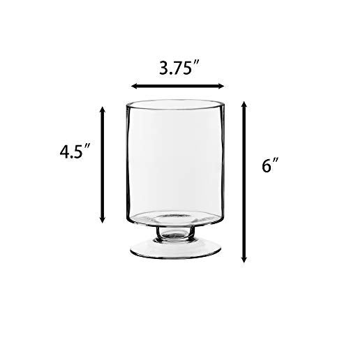 CYS EXCEL Glass Hurricane Pillar Candle Holder (H:6" W:3.75") | Multiple Size Choices Short Stem Candle Centerpieces | Stemmed Glass Cylinder Candle Vase - Image 2