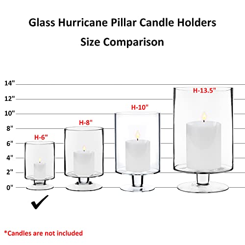 CYS EXCEL Glass Hurricane Pillar Candle Holder (H:6" W:3.75") | Multiple Size Choices Short Stem Candle Centerpieces | Stemmed Glass Cylinder Candle Vase - Image 3
