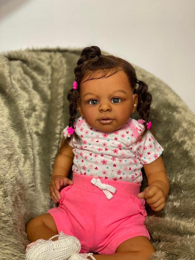 MAIHAO Realistic Reborn Baby Doll Black - 24 inch African Americans Lifelike Newborn Bebe Doll Girl Caramel Skin Soft Body Open Eyes Long Hair Real Life Like Baby Dolls Gifts for Kids Age 3+ - Image 5