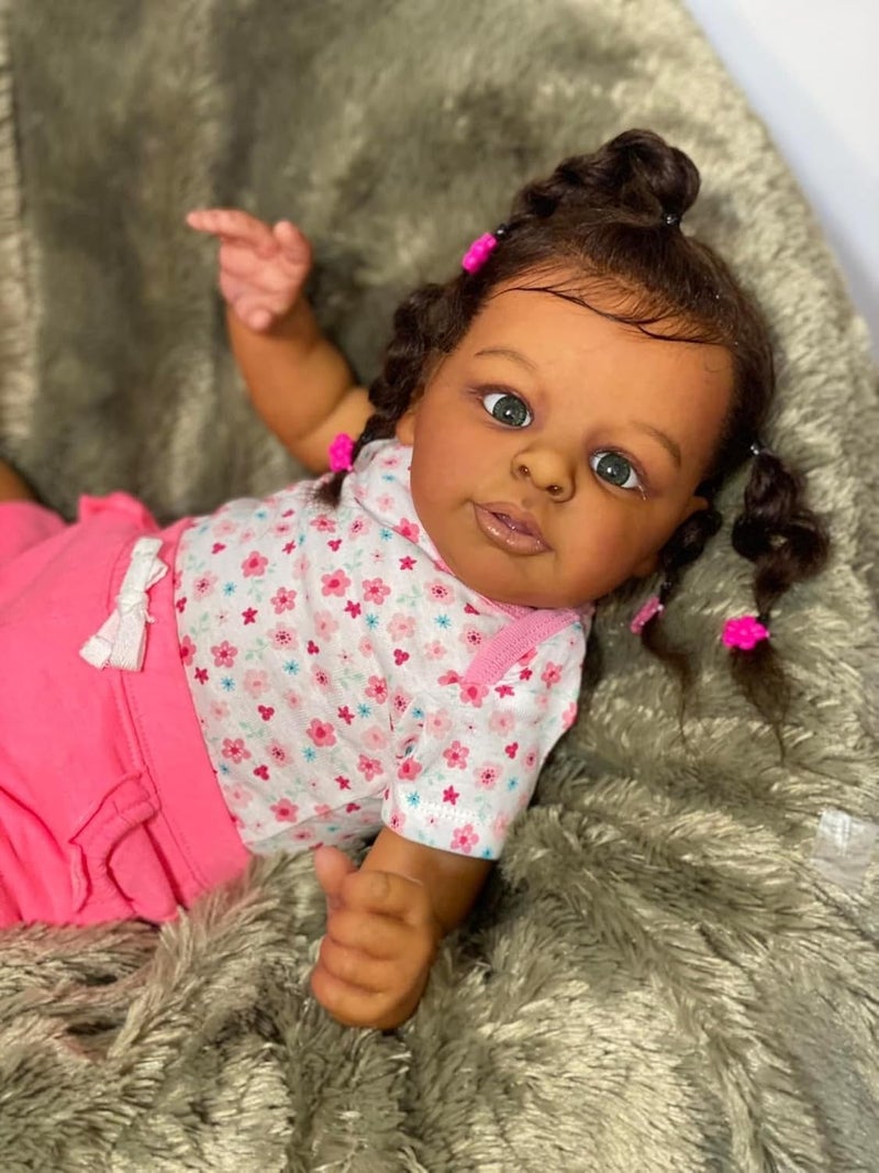 MAIHAO Realistic Reborn Baby Doll Black - 24 inch African Americans Lifelike Newborn Bebe Doll Girl Caramel Skin Soft Body Open Eyes Long Hair Real Life Like Baby Dolls Gifts for Kids Age 3+ - Image 2