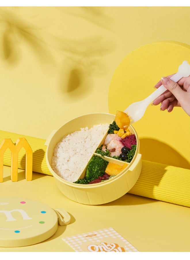 Cute M&M Style Round Bento Box, 3‑Compartment Leak‑Proof Lunch Container For Kids Students, Microwave‑Safe Portable Food Box（6911-Yellow） - Image 1