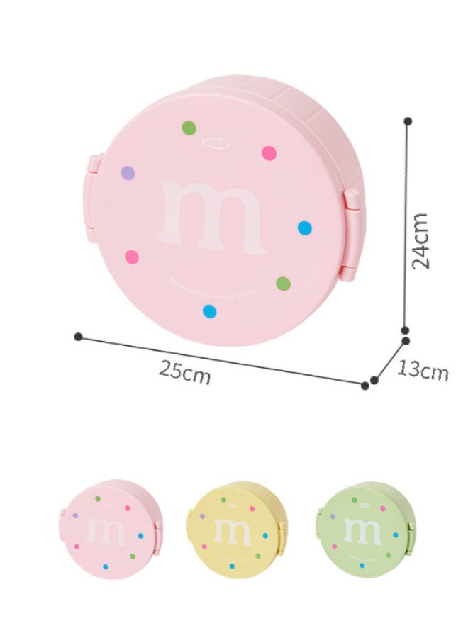 Cute M&M Style Round Bento Box, 3‑Compartment Leak‑Proof Lunch Container For Kids Students, Microwave‑Safe Portable Food Box（6911-Yellow） - Image 2