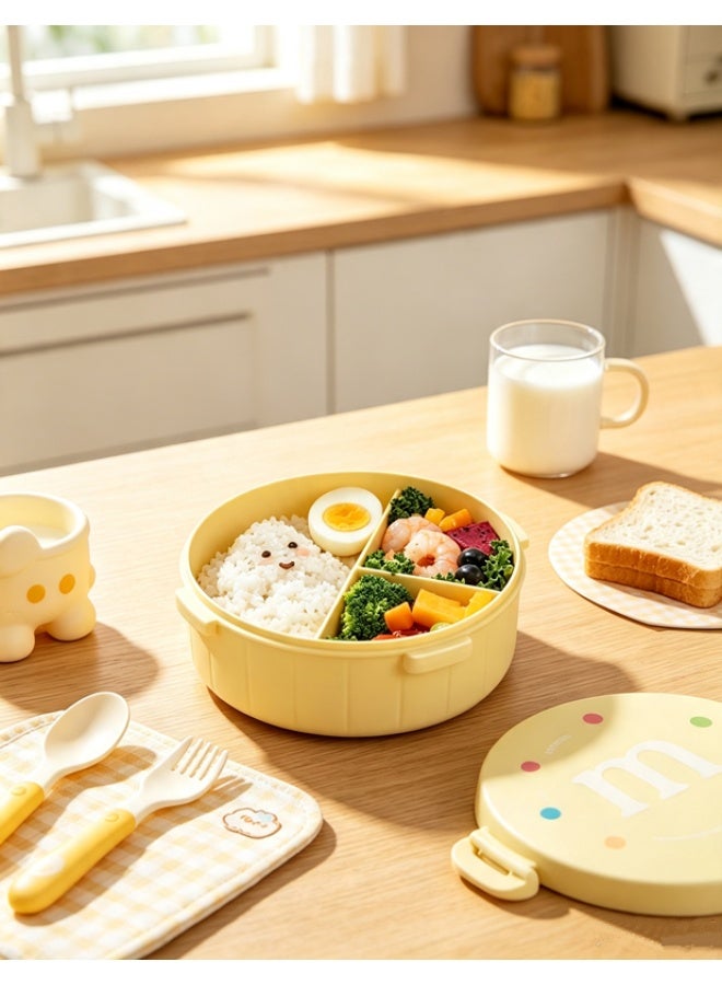 Cute M&M Style Round Bento Box, 3‑Compartment Leak‑Proof Lunch Container For Kids Students, Microwave‑Safe Portable Food Box（6911-Yellow） - Image 4